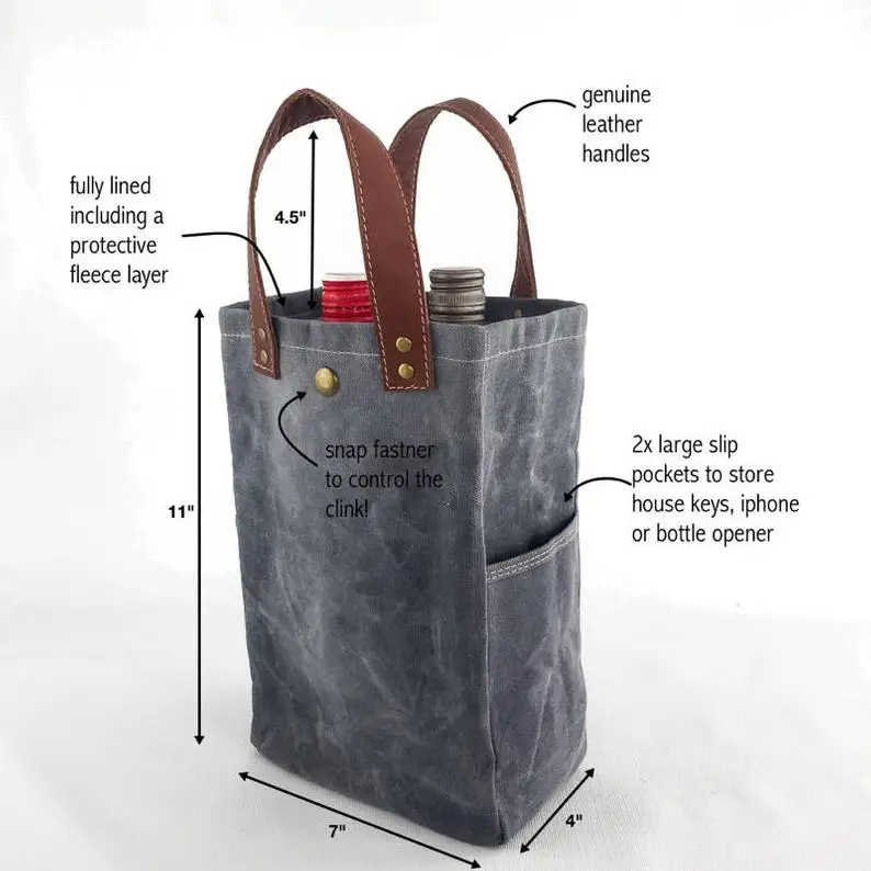 Promotional Eco Friendly Special Wine Beer Bottle Holder Bags Drink Cooler Waxed Canvas Tote Wine Bag With Handle