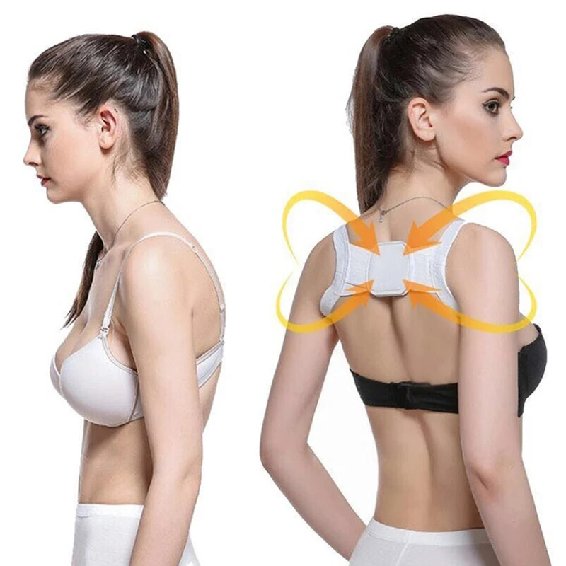 Adjustable Back Brace Posture Corrector Breathable Lumbar Back Shoulder Supports Belts White Universal Polyester & Cotton CN;GUA