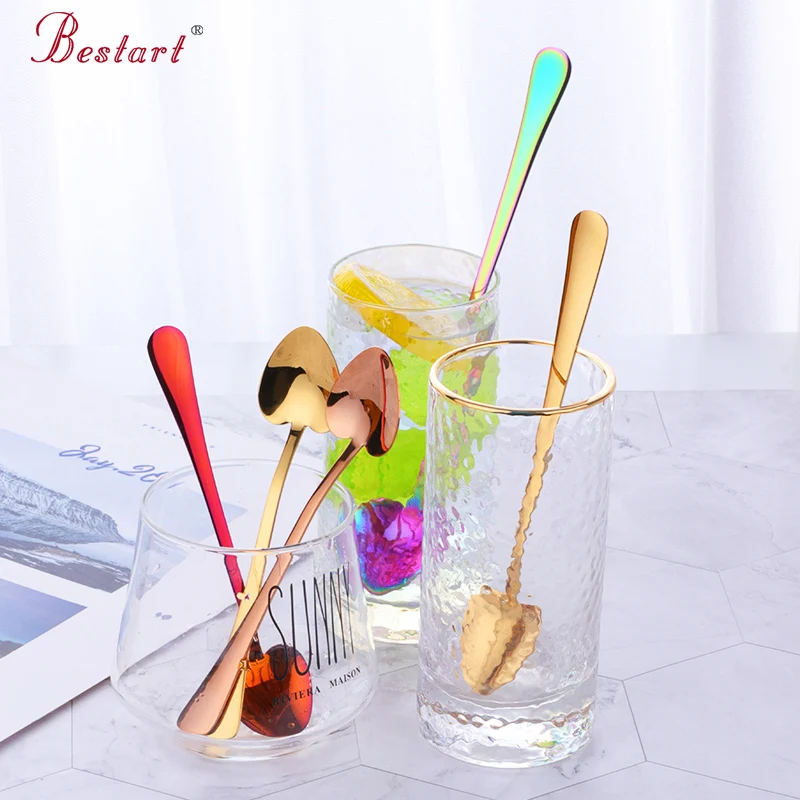 2021 Hot Sale Cute Cupping Long Gold 304 Stainless Steel Metal Dessert Tea Coffee Stirring Spoon