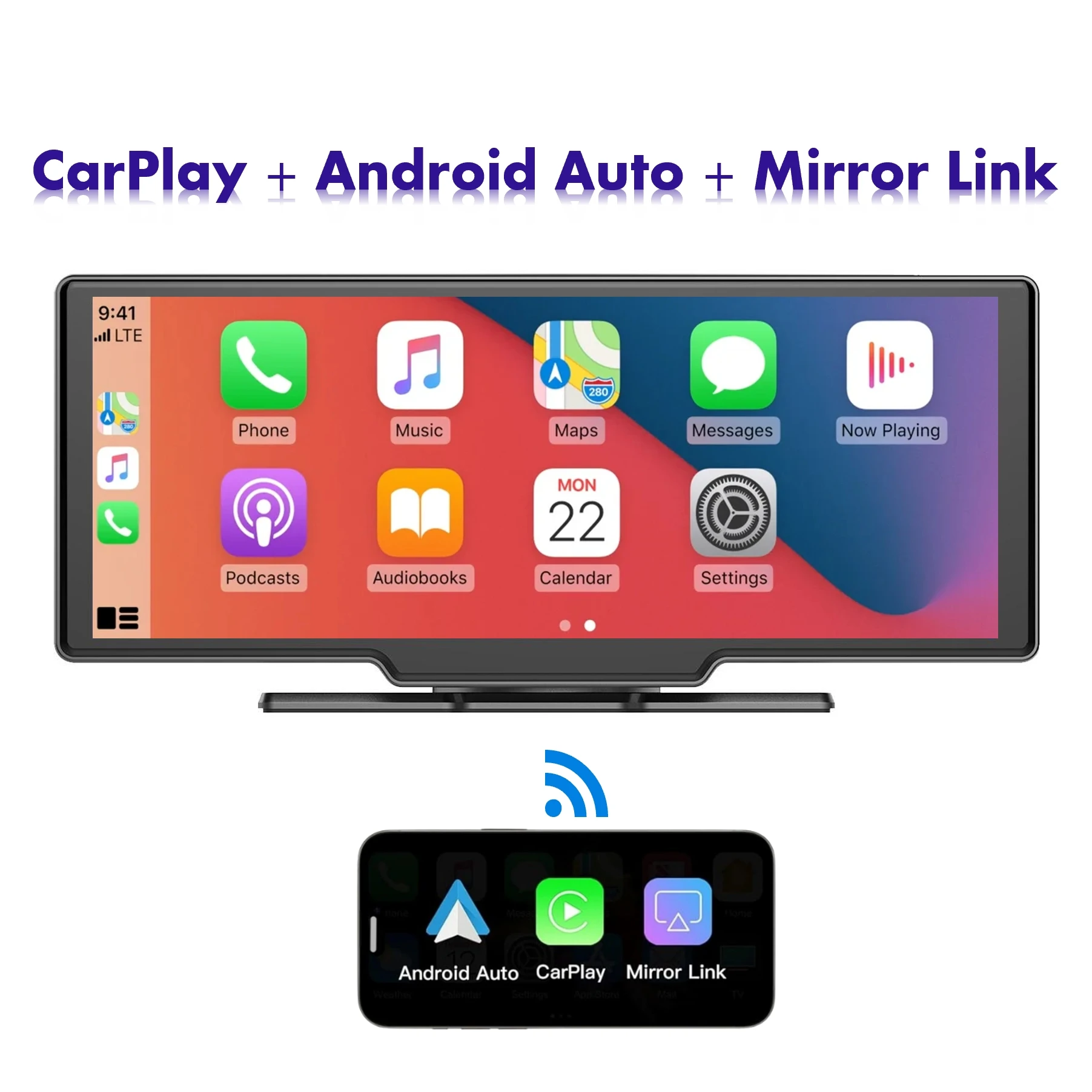 Zmecar 10.26 Inch Portable Carplay Screen Navigation  Autoradio 4K Video Player Support DVR BT FM Camera Portable Car Screen