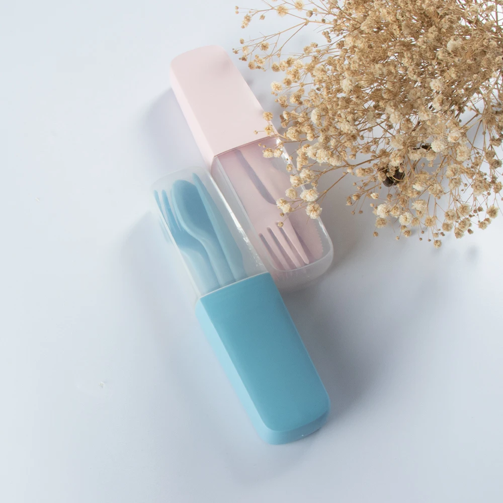 Reusable Biodegradable Plastic Camping Utensil  Fork Travel Cutlery Set With Case