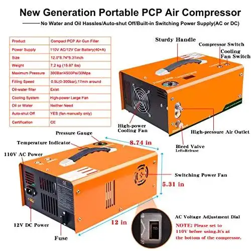 hot sale portable 30mpa 4500 psi 300 bar Oil Free Compressors With Power Supply 12V mini PCP Air Compressor