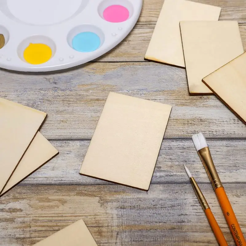 Custom Size Unfinished Rectangle Round Corner Wood Slice Wooden Cutout for DIY