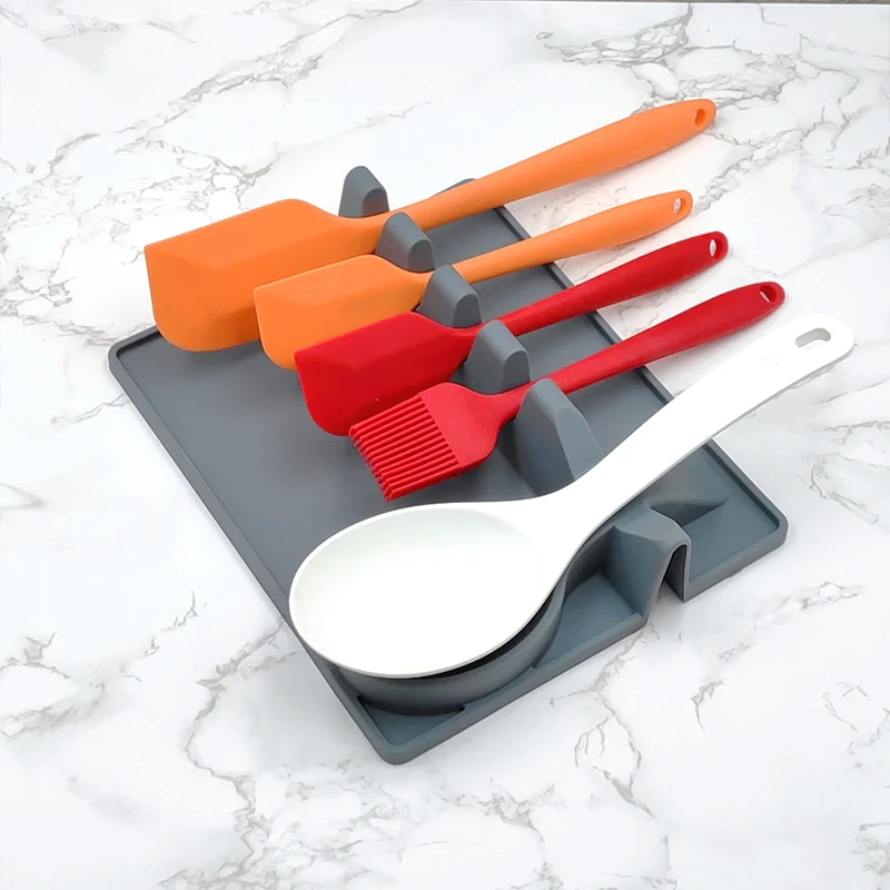 Silicone Utensil Rest with Drip Pad for Multiple Utensils