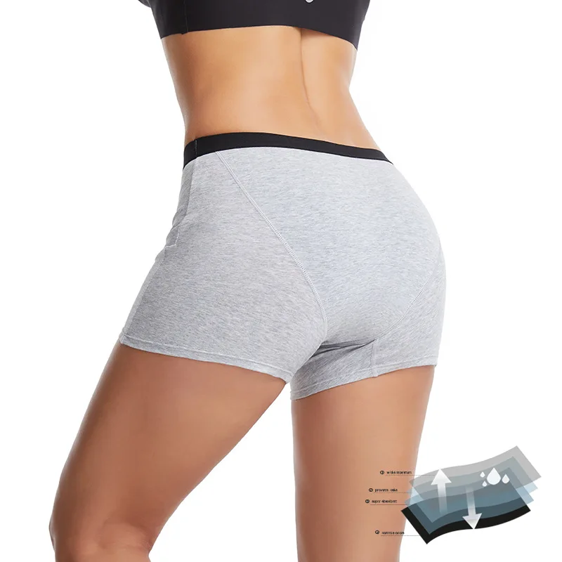 Plus Size Women Absorbent Heavy Flow Cotton Postpartum Incontinence Boxer Boy Shorts Briefs Period Panties Underwear 2 Colors