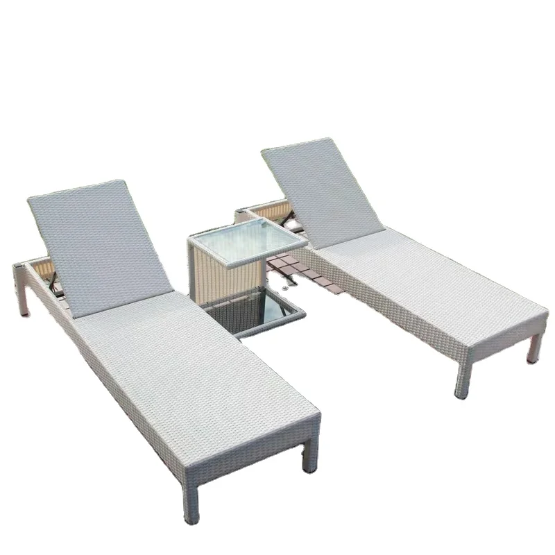 All Weather Patio Furniture Set PE Rattan Sun Loungers Swimming Lounge Chairs