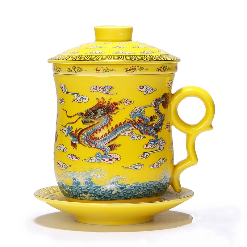 Chinese Dragon Mug Blue and White Porcelain Ceramic Office Tea Mug with Lid and Filter Creative Ceramic Water Cup Gift Drinkware