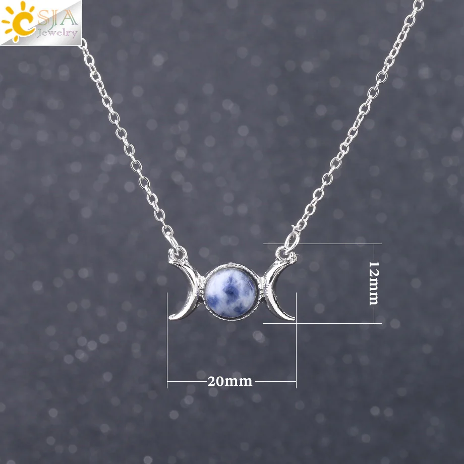 CSJA vintage crescent clavicle necklace moon sun pendants chain stainless steel natural stone necklaces women girls F707