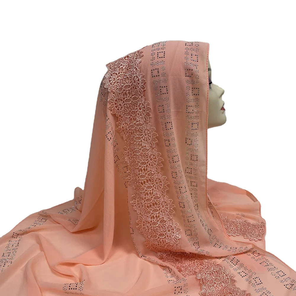 MS-2073 2024 latest wholesale chiffon hijab premium magnetic plain hijab chiffon rhinestones shawl hijab scarf women