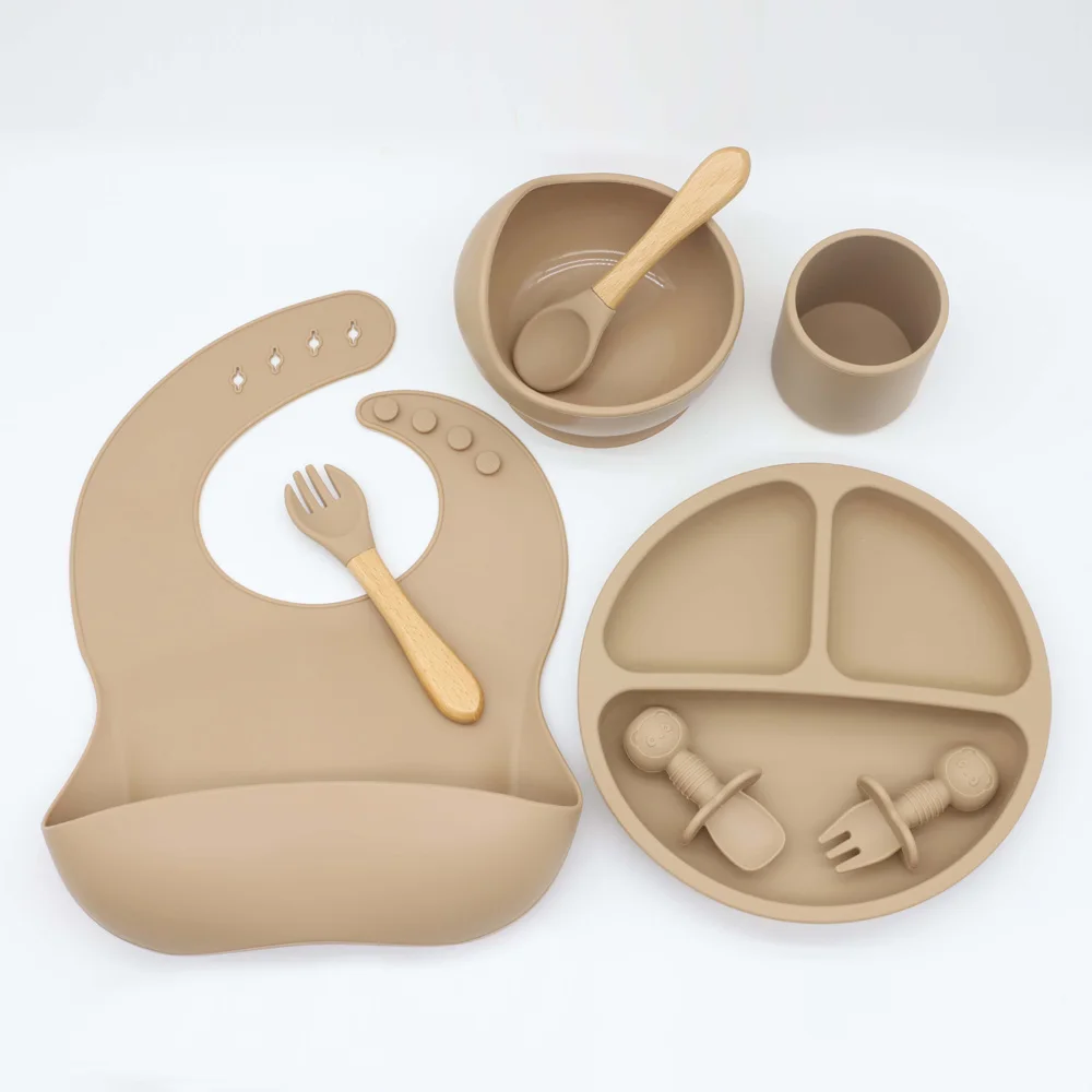 Baby toddler food feeding compartment silicone sucker tableware baby dinner plate set bowl