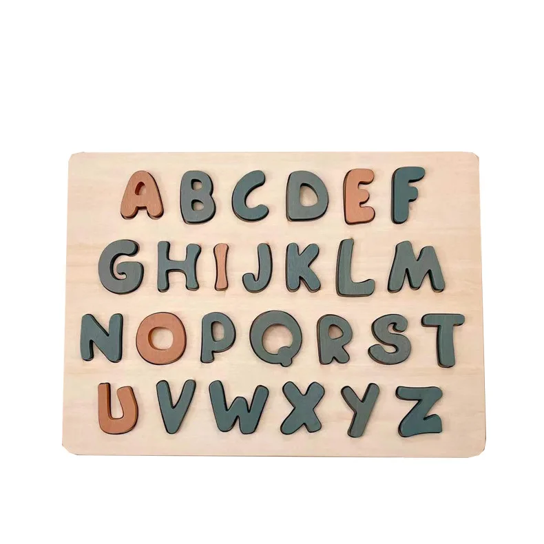New Arrival 3d Educational Manipulative Toys Montessori Letter Matching Board Wooden Alphabet Puzzle