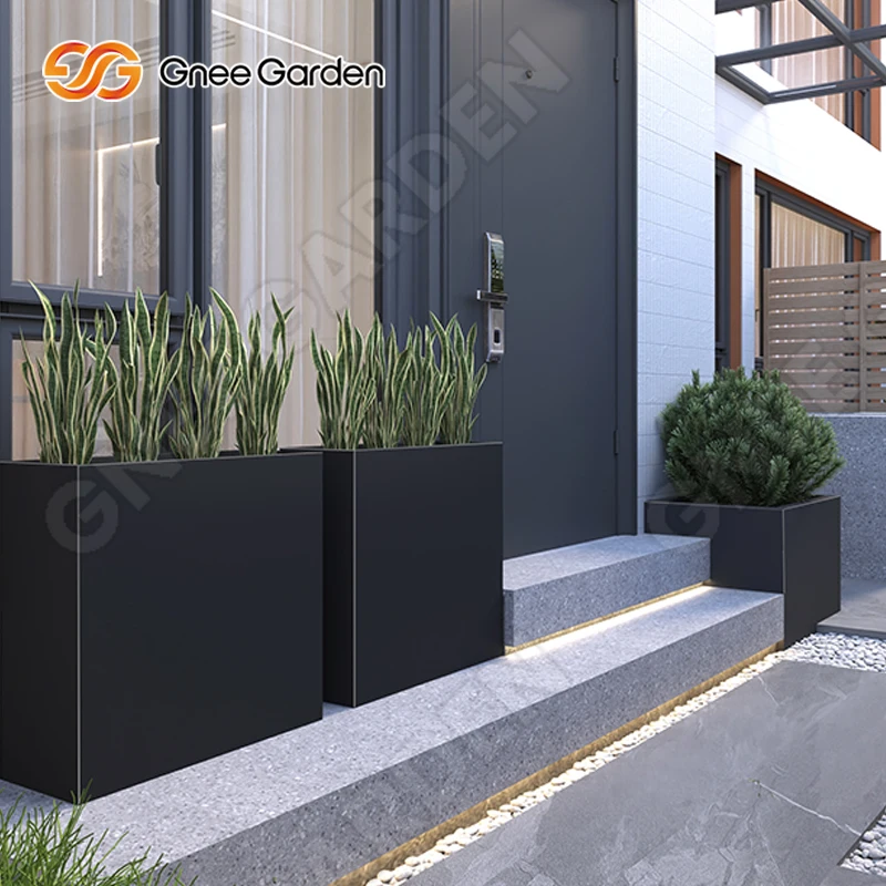 Metal planter rust flower pot outdoor garden Long plant flower box