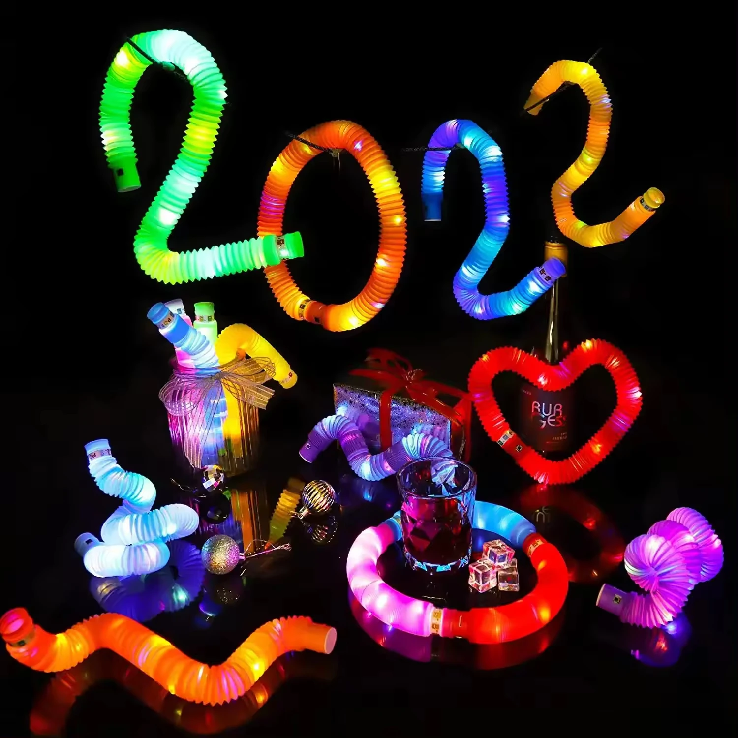 Promotional Educational Toys LED Stretchable Fidget Magic Light-Up Pop Tubes for Kids a Fun Squeeze Toy