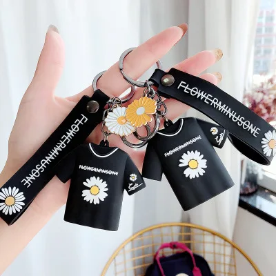 2020 Hot Korean Custom Daisy Flower t shirt PVC Rubber Pendant Keychain
