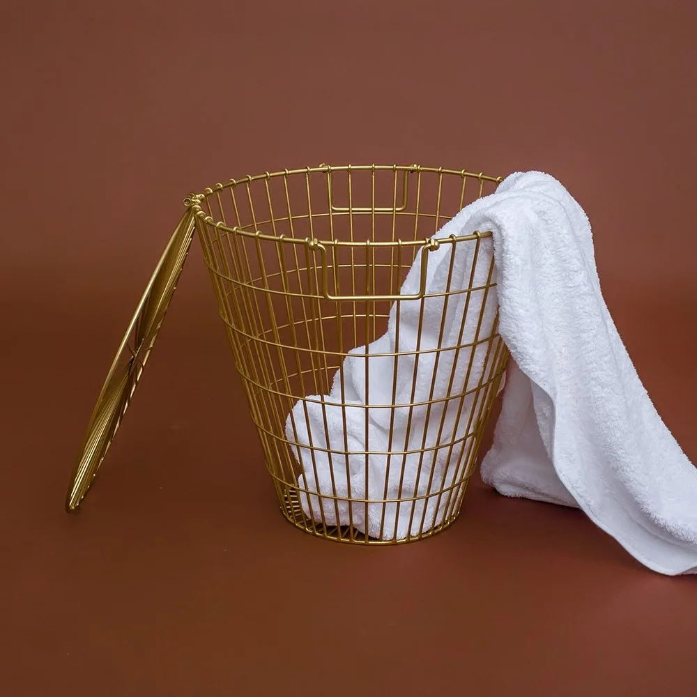 gold laundry Basket, Loft style design metal Dirty clothes storage basket,