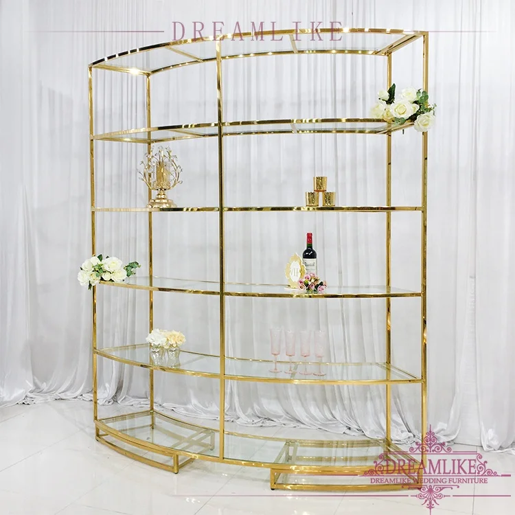 wedding bar display shelf gold stainless steel glass metal wine rack
