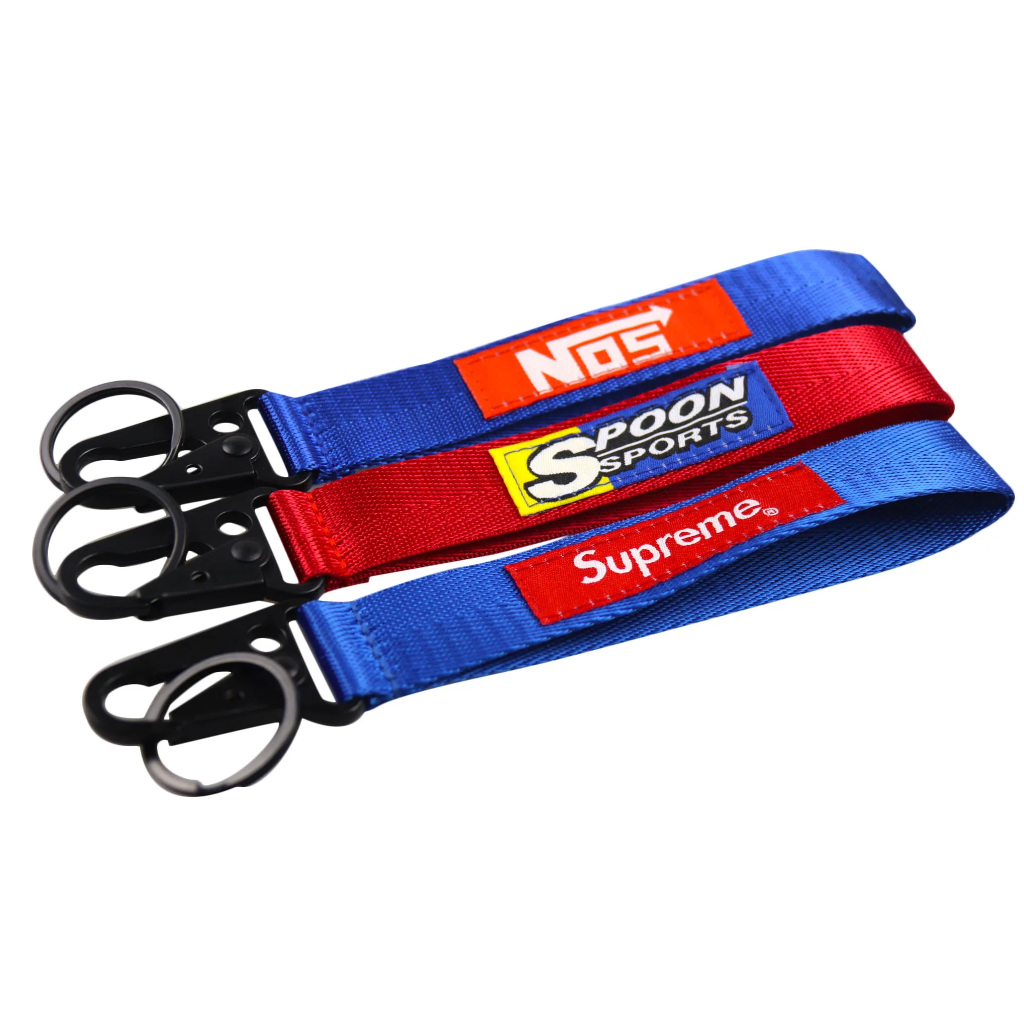 Cheap Customized Embroidered Keychain Strap Woven Key Chain with carabiner