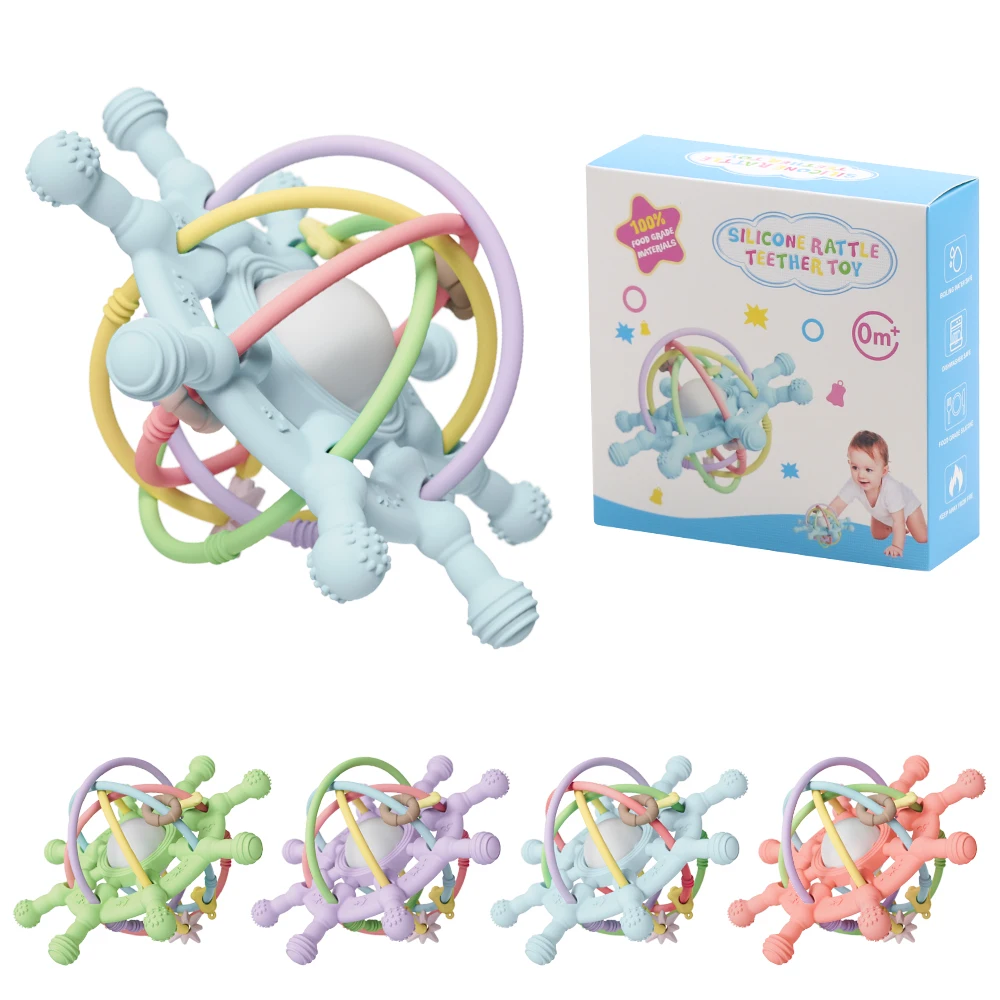 ES-Pro 100% Food Grade Silicone Baby Toys Soft Silicone Montessori Toy Baby Rattle Puzzle Chew Toys Factory Wholesale Free