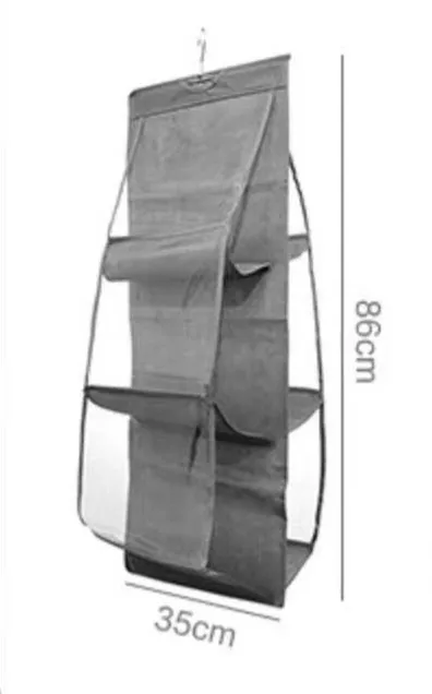 Home Organization 6 Pocket Gray Hook Hanger Big Bags Storage Hanging Handbag Organizer Storage Bag