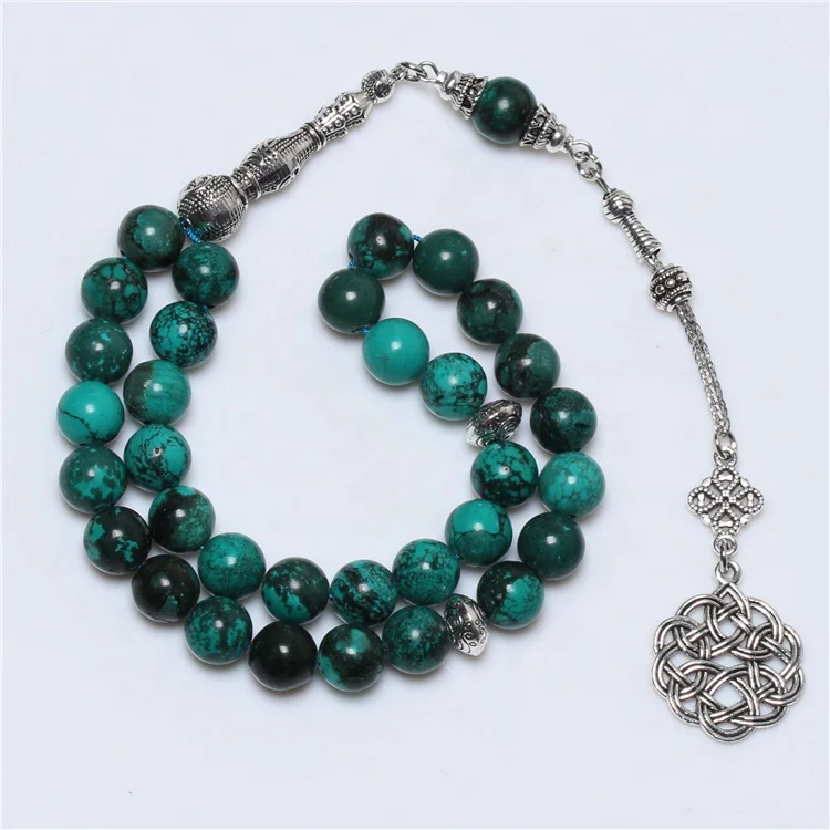 Factory Sale Natural Turquoise Stone Allah Tasbeeh Subha Muslim Rosary Islamic Prayer Beads