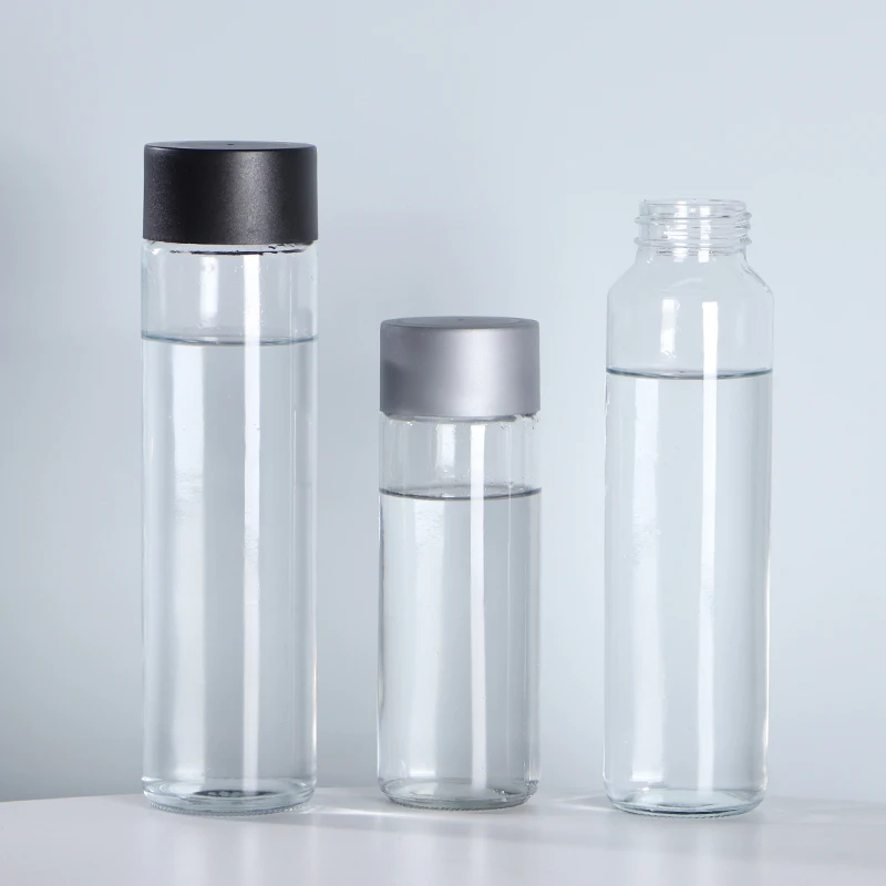 wide mouth cylinder glass drinking water bottle with cover cap