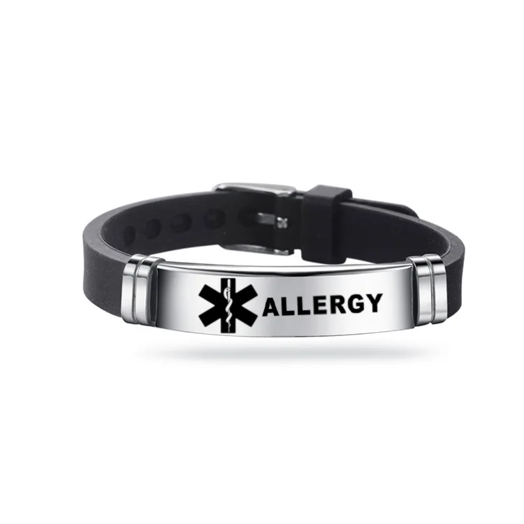 Stainless Steel Engravable DIABETES EPILEPSY ALZHEIMER ALLERGY Silicone Medical Alert ID Bracelets