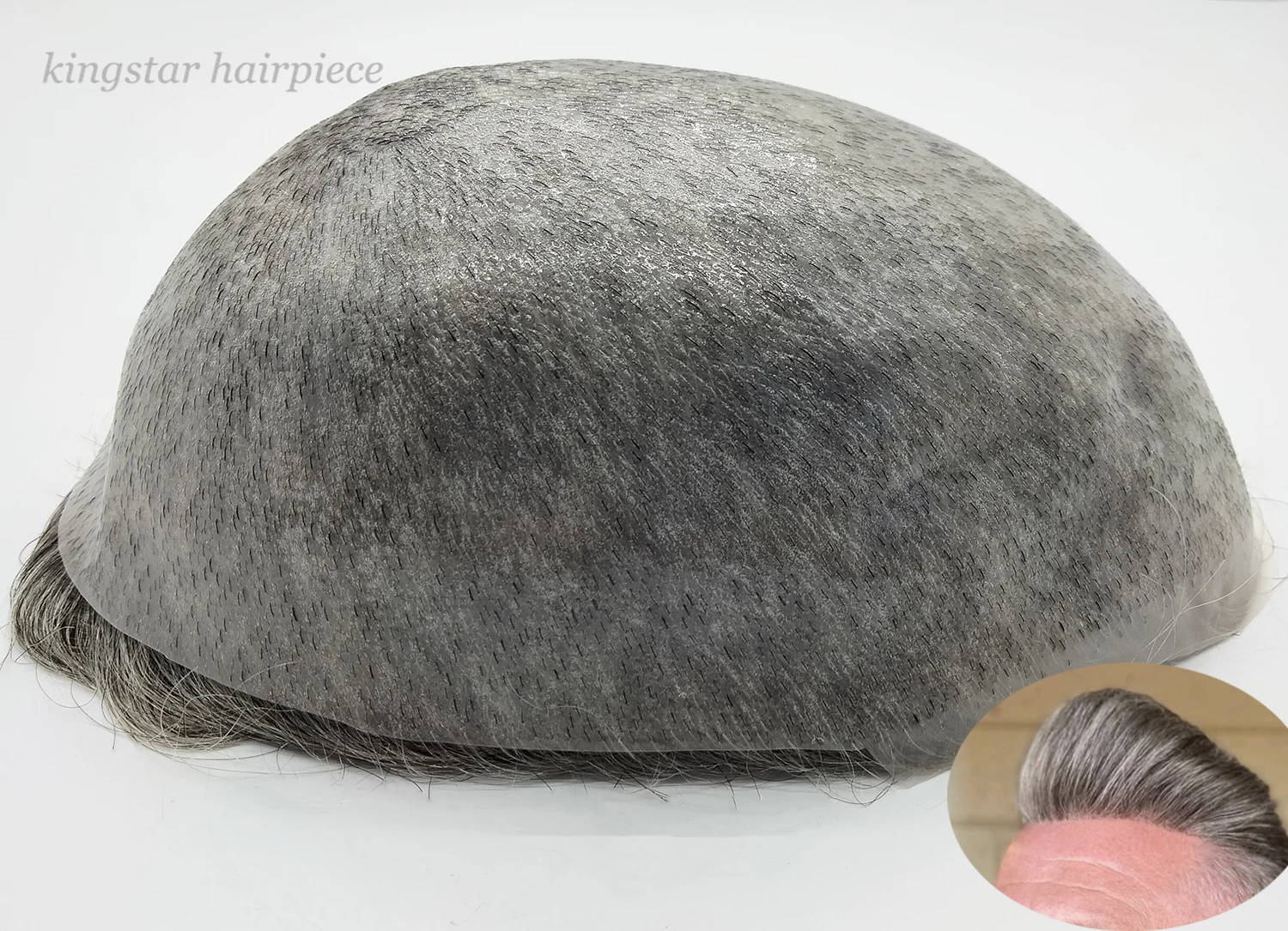 Thin Skin Toupee For Man Human Hair Replacement Men V Looped Toupee with 65% gray hair