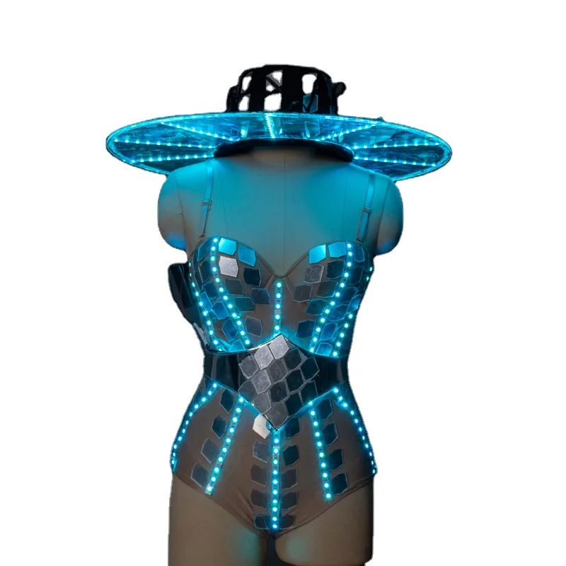 High Quality Mirror Clothing Silver Mirror Dress Evening Sexy Dress Short Skirt LED Costumes Performance Dress For Show