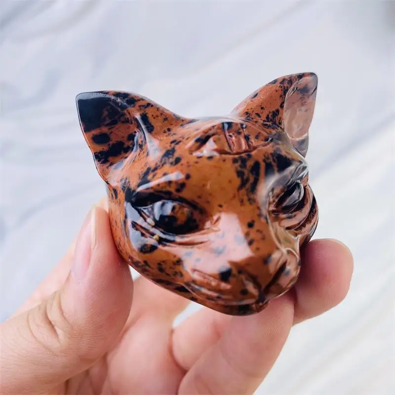Hot sale high quality natural egyptian crystal cat healing crystal three-eyed cat carving for Halloween decoration