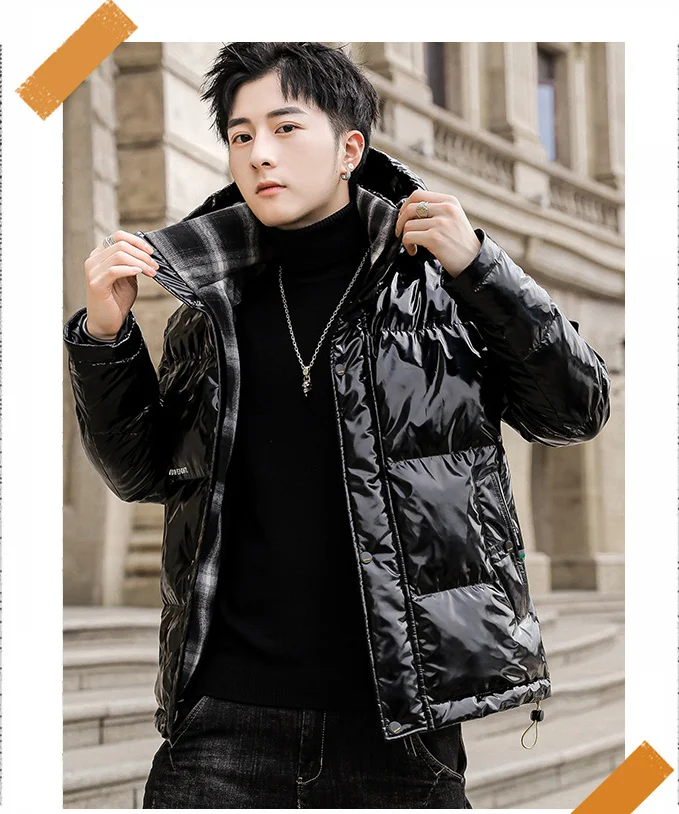 Custom Winter Jacket Shiny Puffer Coat New Fashion Puffer Jacket With Hood For Mens