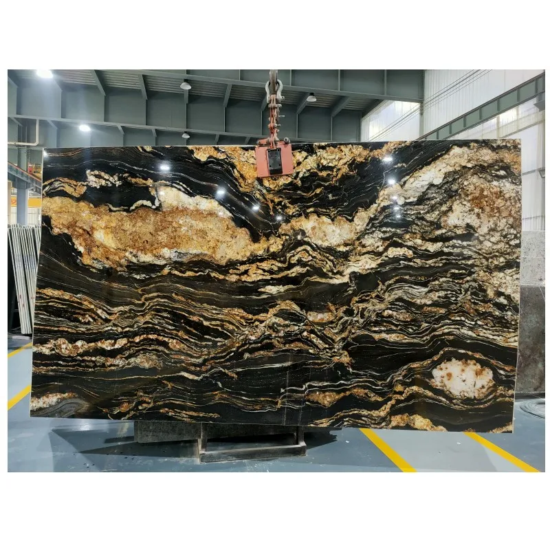 Black Taurus Granite Natural Gold Vein Magma Gold Granite Big Slabs for living room wall decor