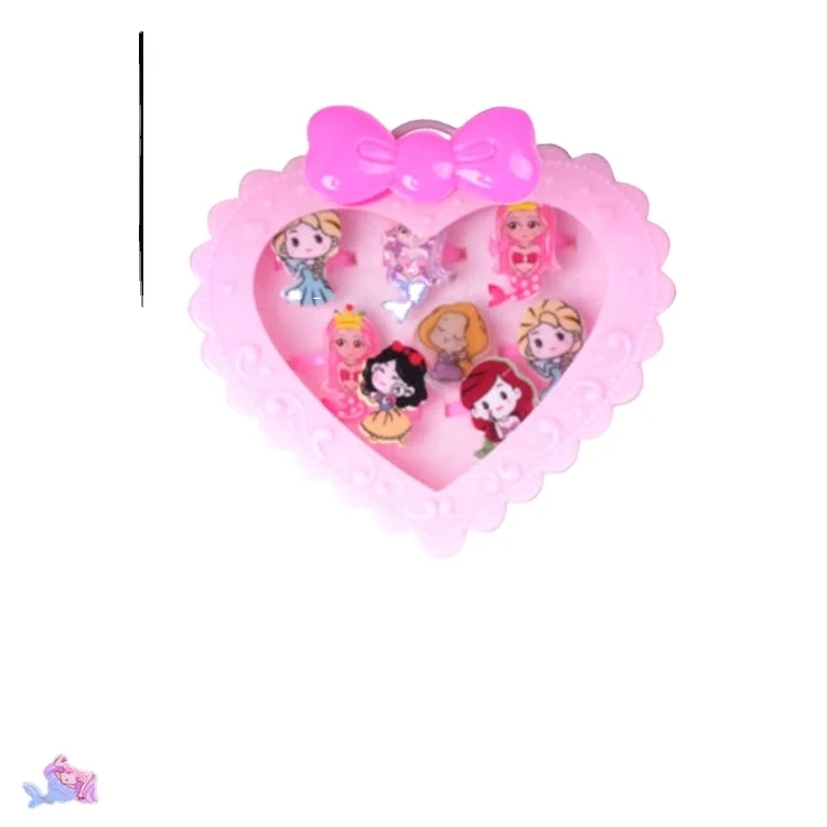 Fashion Metal Pink Ring Boxing Ring for Kids Wholesale Plastic Zinc Alloy Heart Silver Plated Agate Engagement Rings 3 Pcs/box