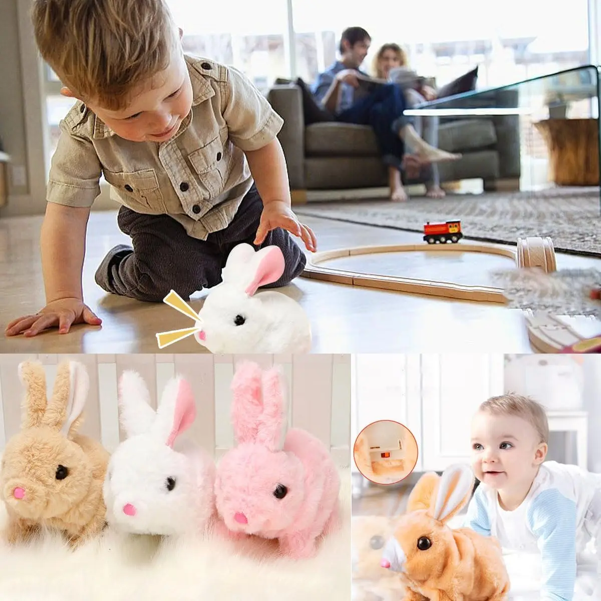 Interactive Bunny Rabbit Plush Toy Twitching Mouth and Nose Interactive Electric Animals Plush Gift For Kids