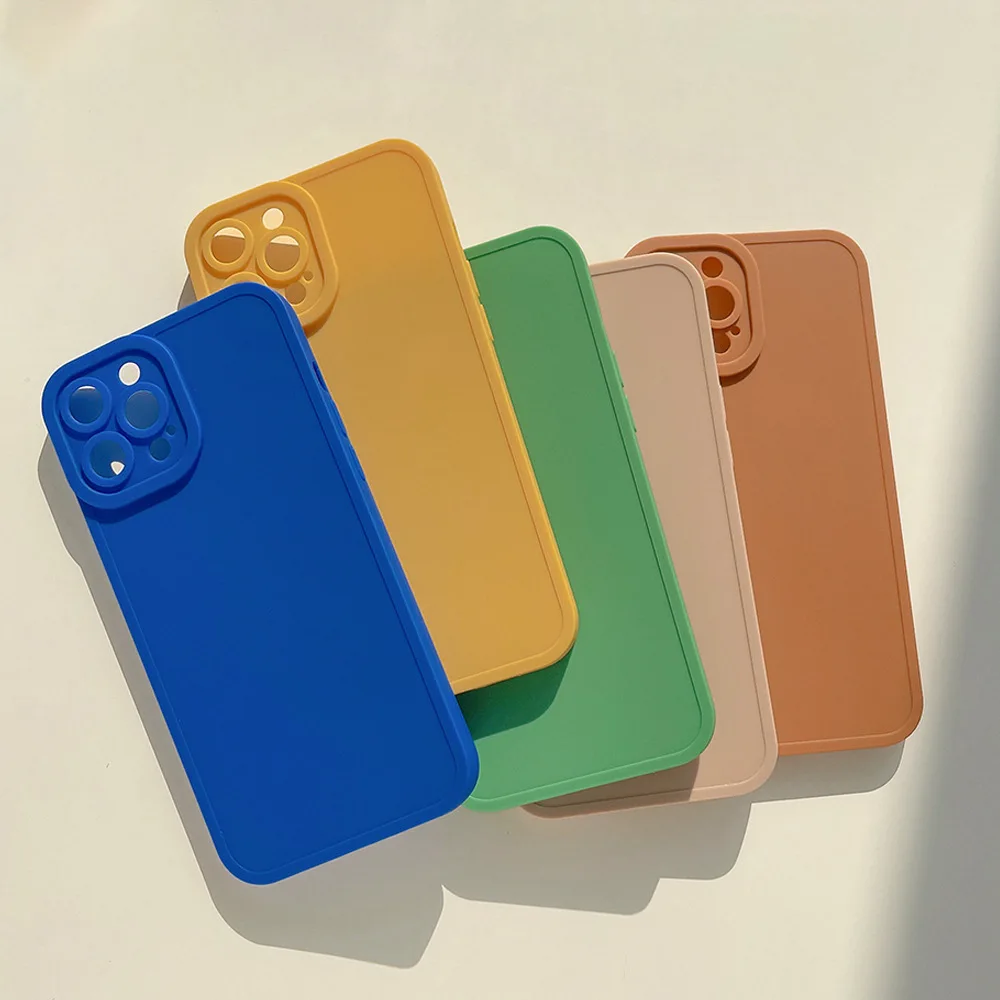 INS Style Solid Color Phone Case For iPhone 11 12 13 14 15 Pro Plus Max Suitable Frosted Macarone  Soft Silicone Phone Cover