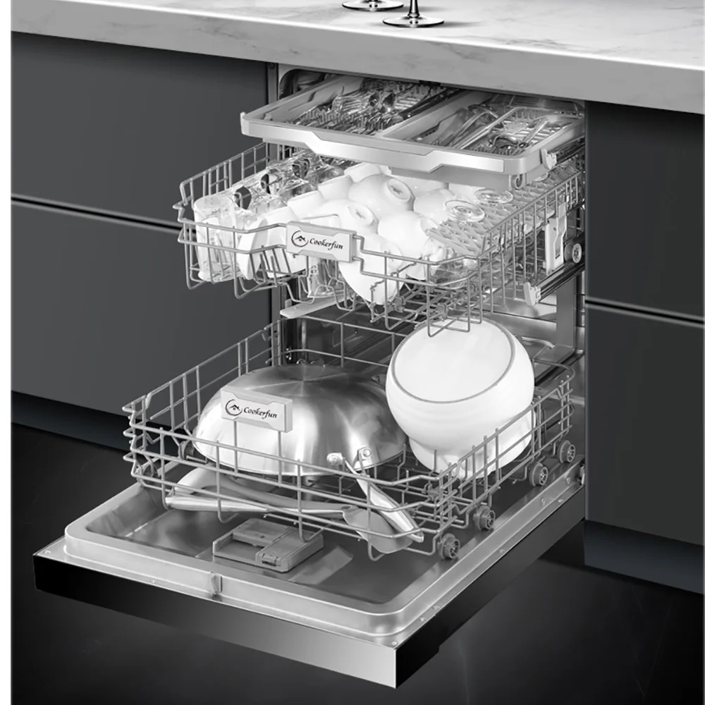 Built in 3 Compartment 15 Sets16 Place Black Color 2 in 1 Smart Automatic Dish Washer Dishwasher Machine for Home