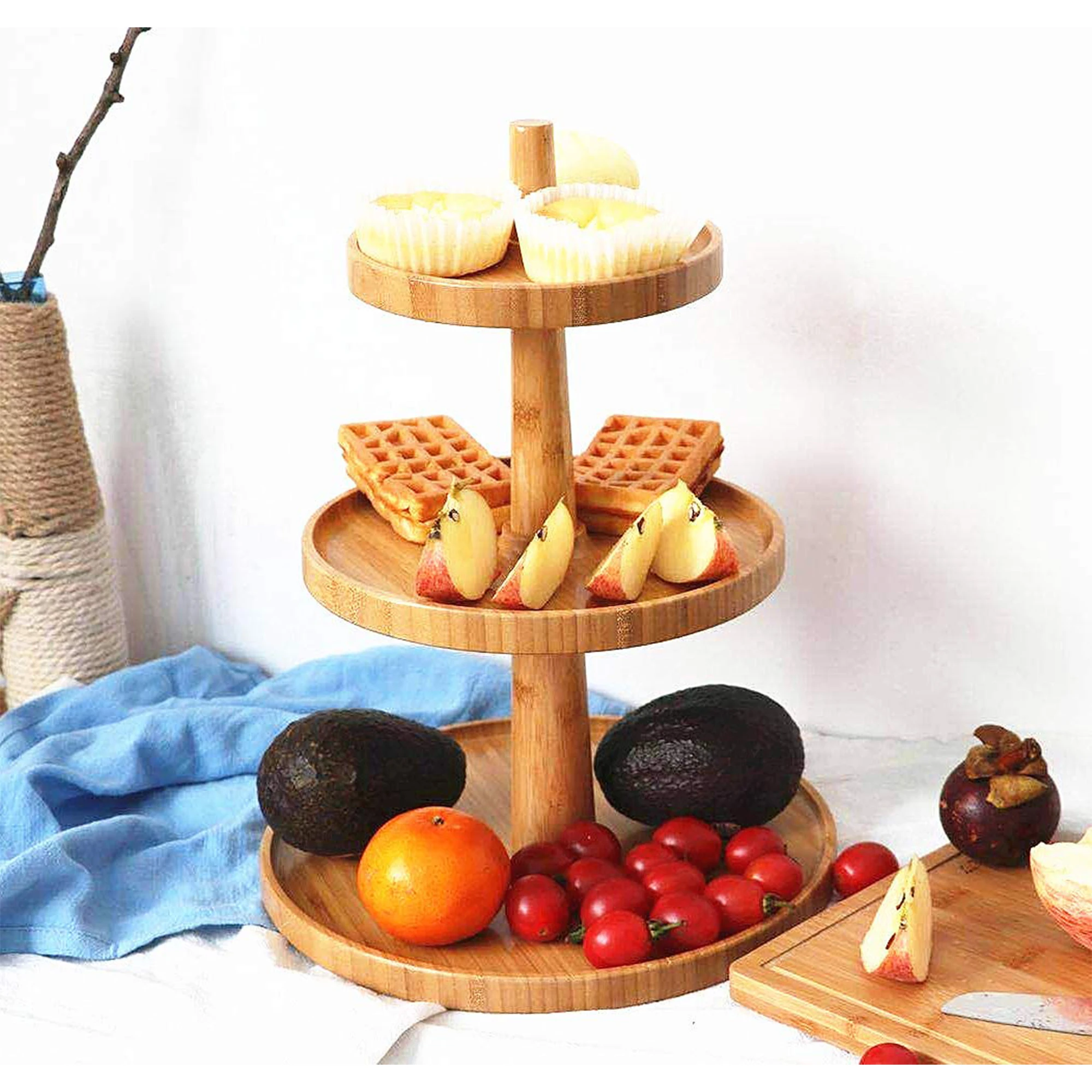 3 Tier Bamboo Cake Stands For Wedding Cakes and Wood Fruit Candy Cake Cookies Dessert Display Tray for Wedding Birthday Party