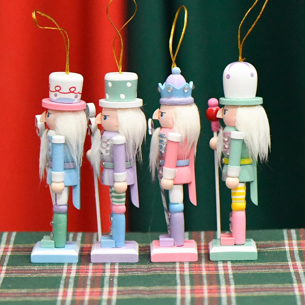 Colorful Hand Painted Wooden Nutcracker 4Pcs In 1Set Package Hanging Pendant Christmas Nutcracker
