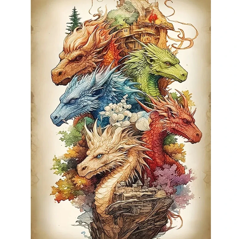 1pc 40*50cm DIY 5D Diamond Embroidery Cross Stitch Picture Five Dragon Sky Pattern Wall Decoration Art Craft Thanksgiving