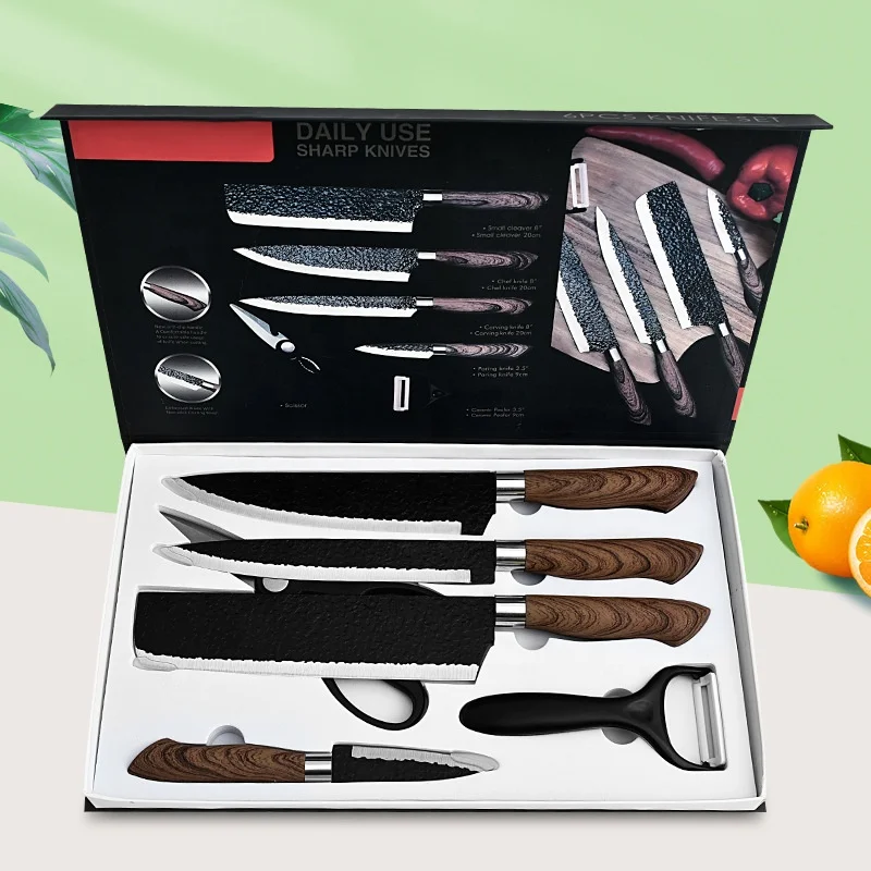 Hot Selling 6pcs Kitchen Knife Set with Peeler Scissors High Carbon Stainless Steel Design Kitchen Knives Accessories