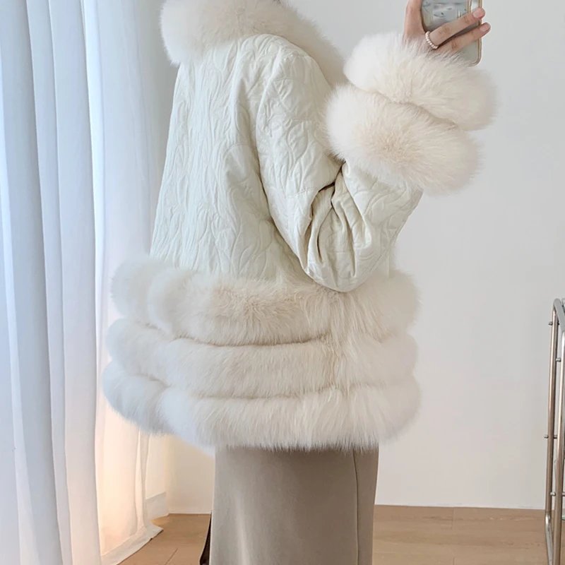 New arrival real fox fur trim down coat women fashion fur style winter jackets custom logo luxury lady fur coats