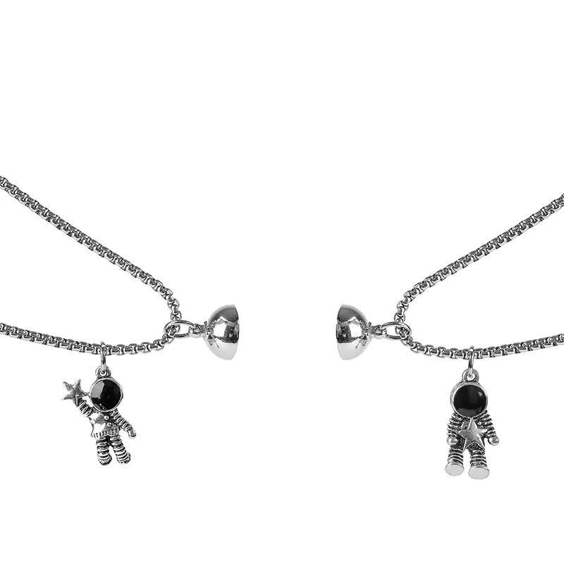 Couple Magnet Necklace Girlfriend Astronaut Pair Fashion Stainless Steel Jewelry Stitching Pendant