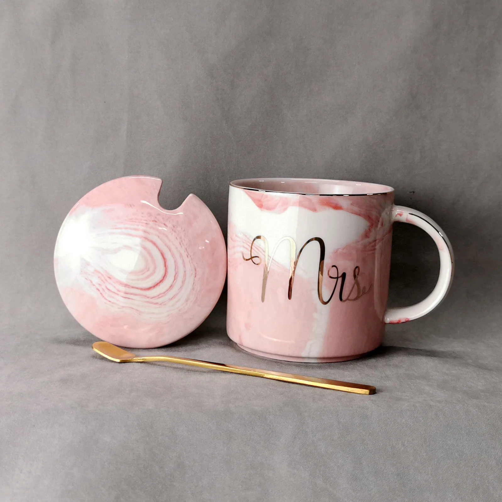 Gift box marble style mug set with gold printing Mr&Mrs gold rim 12oz ceramic porcelain coffee cup mug marble