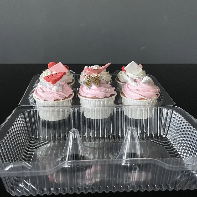 Promotional Wholesale 6 Compartment Plastic Clamshell Mini Cupcake Container