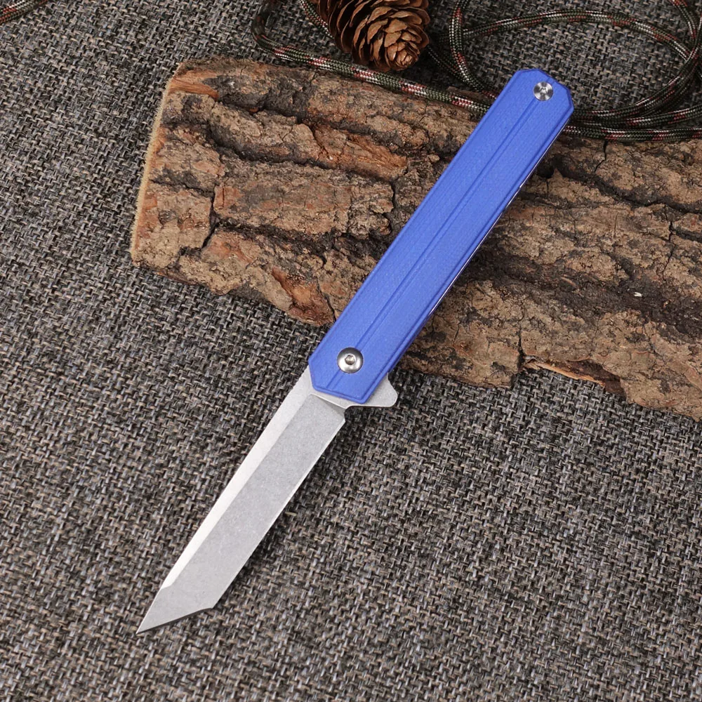 Blue Pocket Folding Knife Stainless Steel Blade for Outdoor Camping Hunting EDC