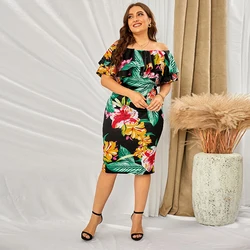 2022 Summer Ladies Elegant Dress Women Floral Off Shoulder Midi Dress Plus Size Dress