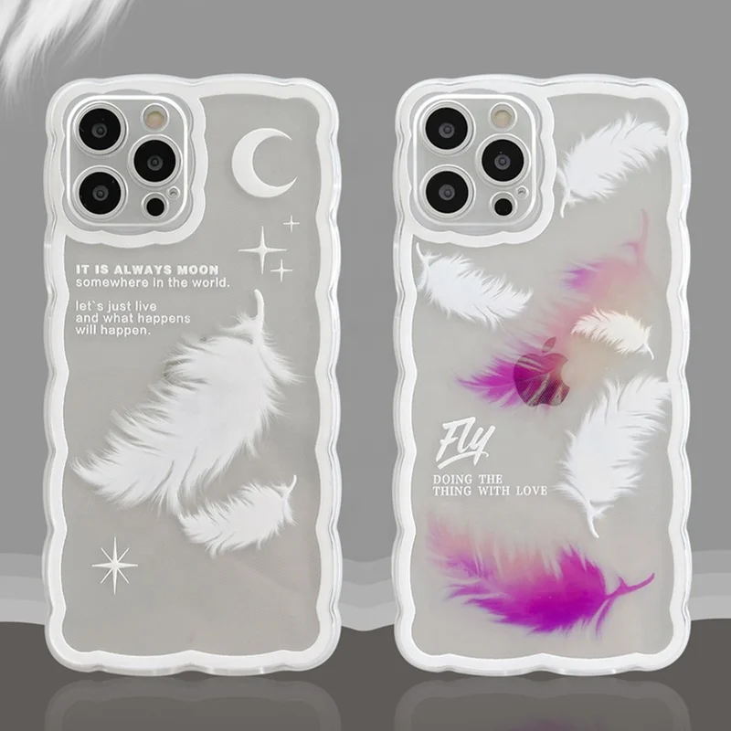 Wholesale Romance Angel Moon Feather TPU Soft Shell Shockproof Smartphone Case For iPhone 7p XS XR 11 12 13 Pro Max