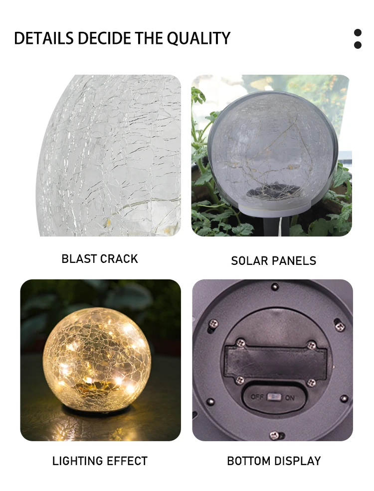 Outdoor  Solar Powered LED Garden Light Cracked Glass Globe Solar Ball Lights with LED garland inside Decoration Lights