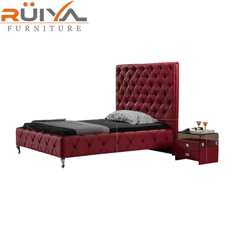 luxury upholstery high back tufted Burgundy double king size bed
