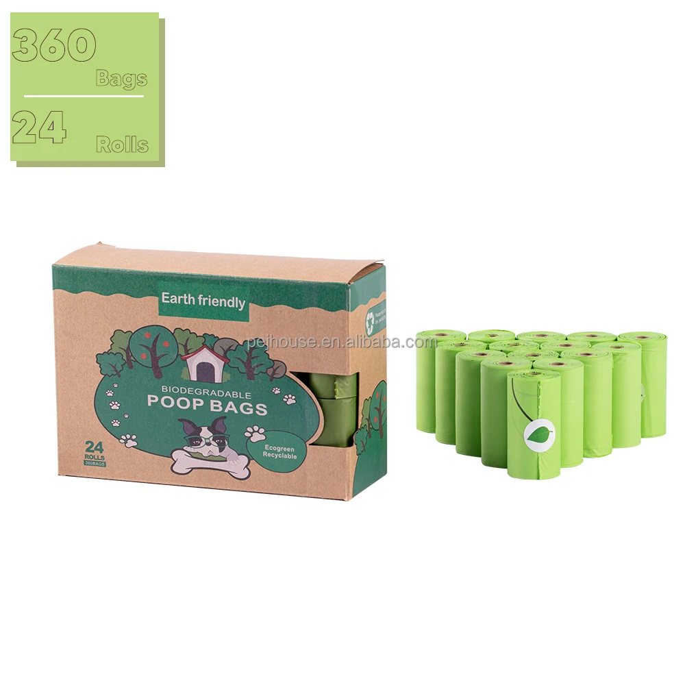 Ecoliving Cheap In Stock Durable Thick Sustainable EPI Biodegradable Dispenser Outdoor 4 8 16 18 24 Rolls Animal Waste Bags