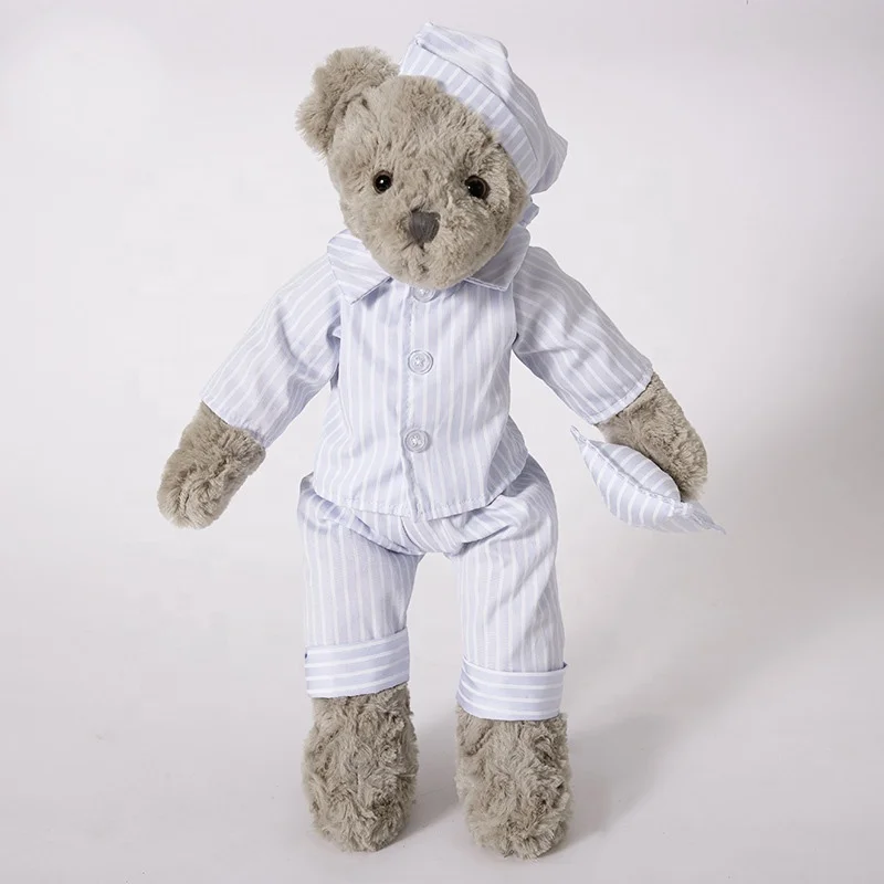 Hot sale pajamas bear gray plush stuffed sleepy teddy doll custom soft animal toy